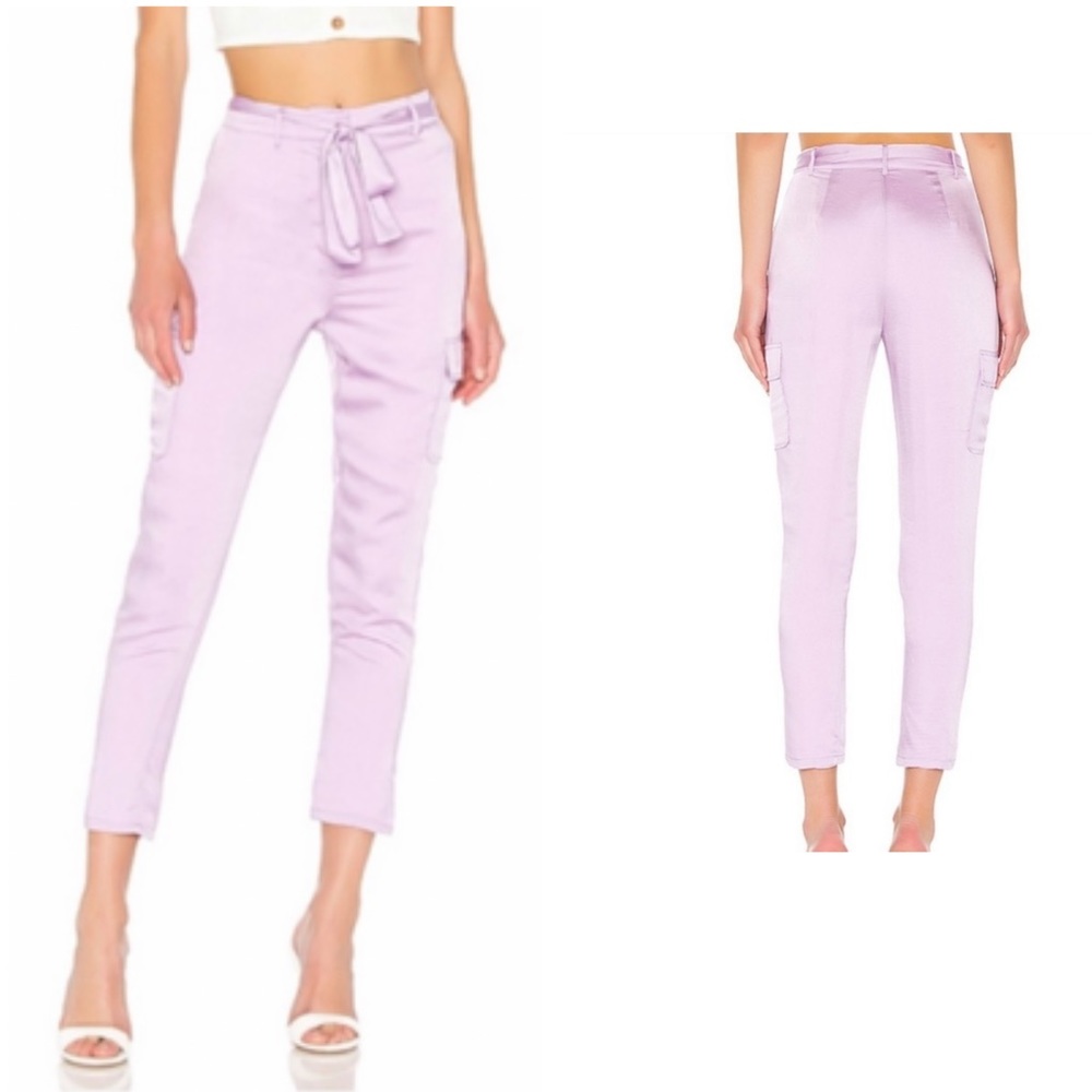 Lovers + Friends lavender satin Frida cargo pants